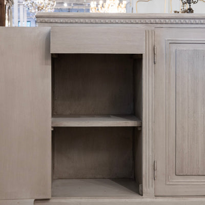 Swedish Painted Grey Sideboard – Reeded Panels & Brass Hardware