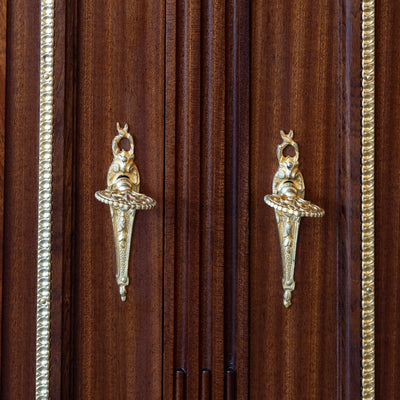 Louis XVI Burl Wood Demilune Sideboard – Gilded Bronze Accents & White Marble Top