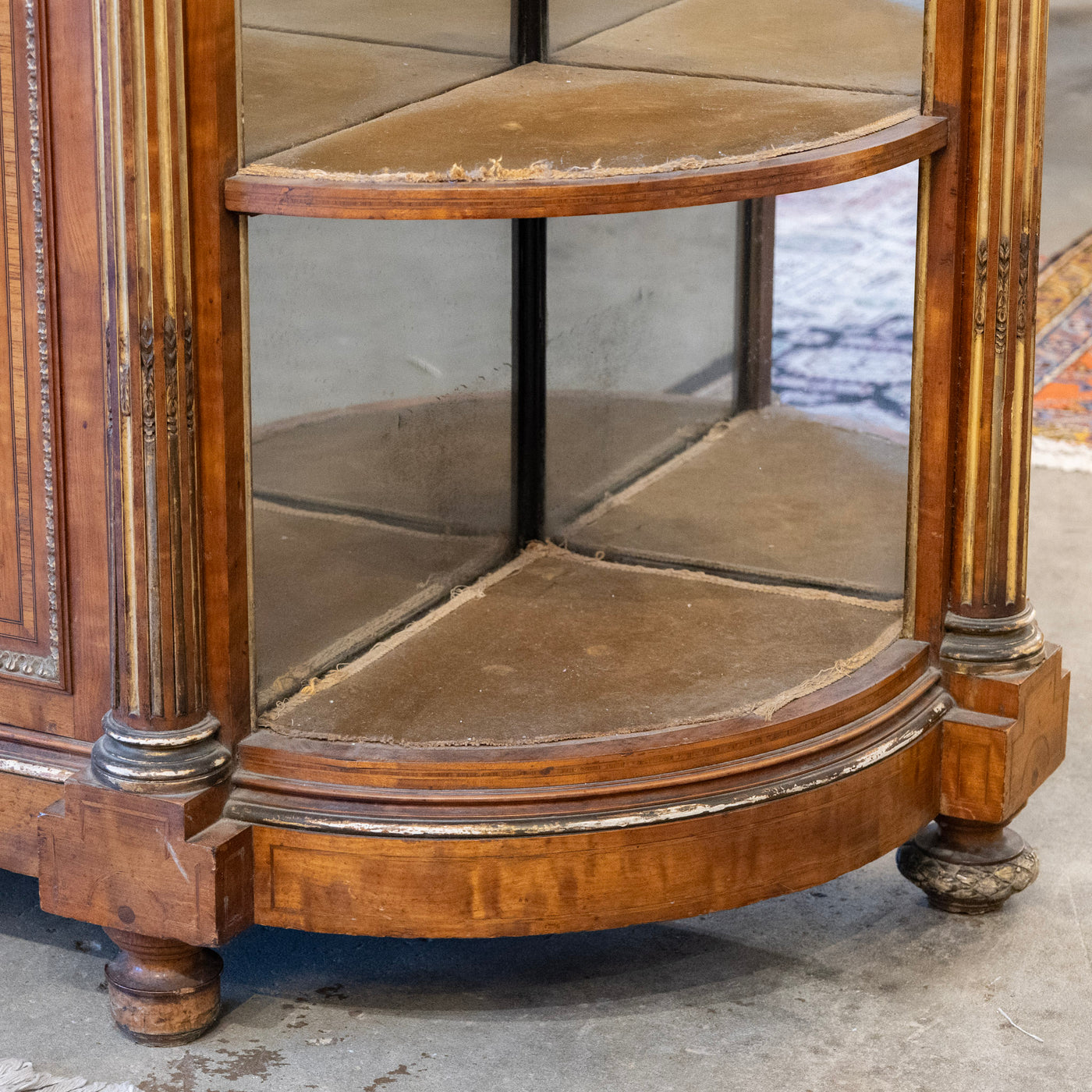 French Empire Demilune Sideboard – Neoclassical Medallions & Curved Mirror Shelves