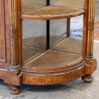 French Empire Demilune Sideboard – Neoclassical Medallions & Curved Mirror Shelves