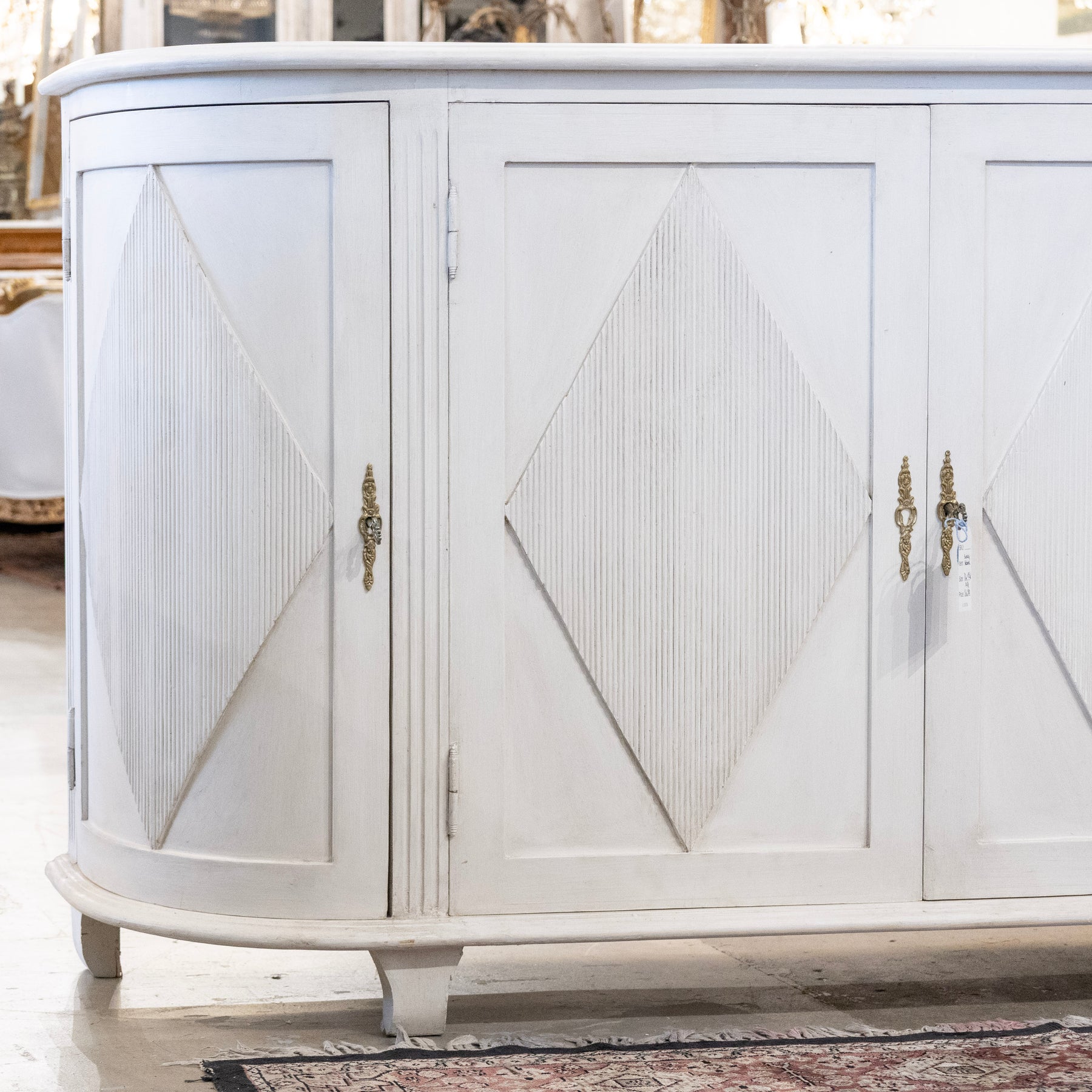 Swedish Demilune Sideboard – Diamond Reeded Doors in Antique White – Le ...