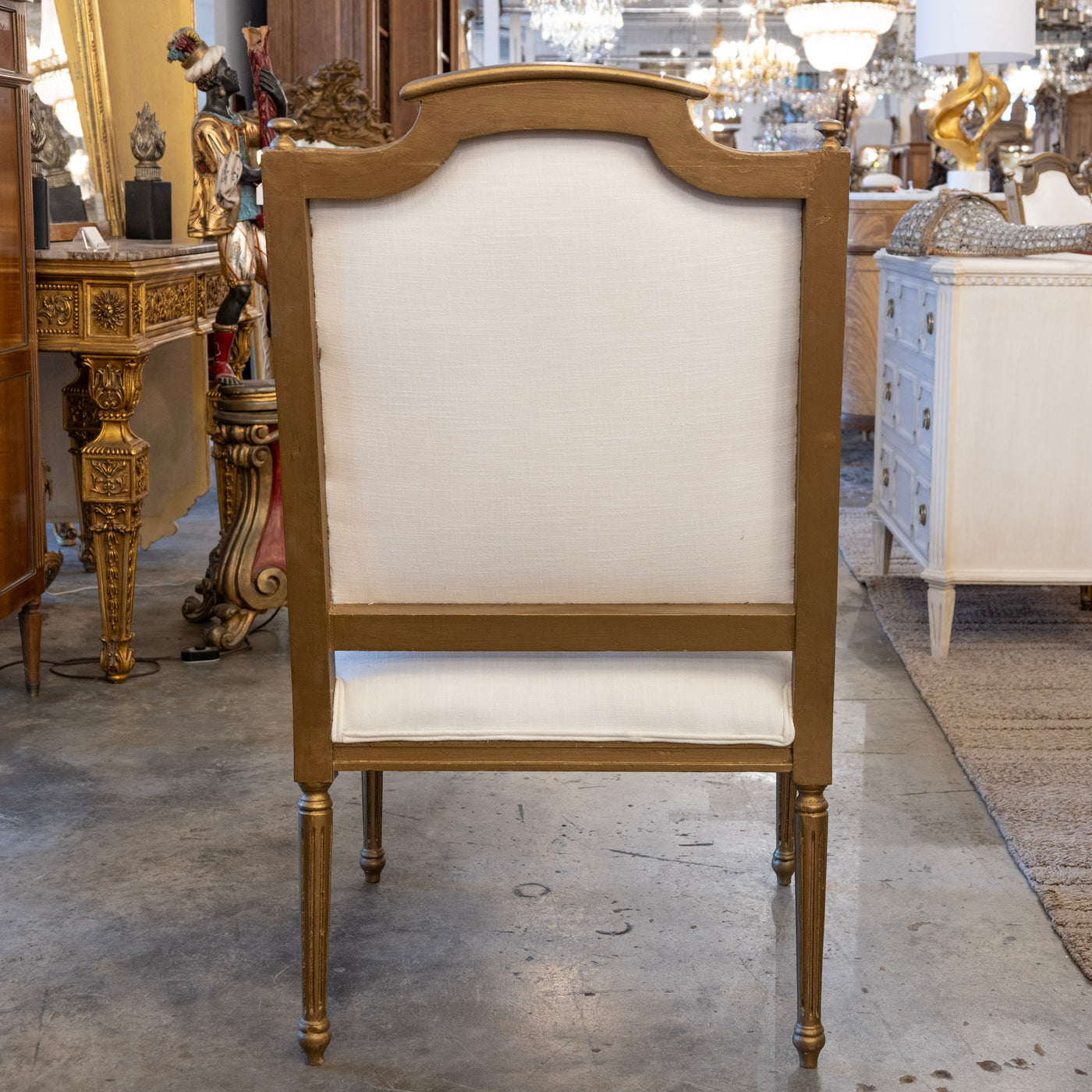 Louis XVI Armchair – Gilded Frame & White Linen Upholstery