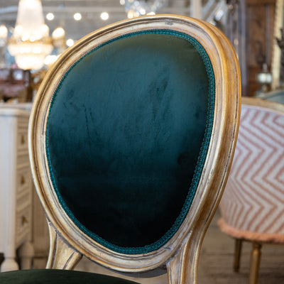 Louis XVI Dining Chair – Gilded Frame & Dark Green Velvet Upholstery
