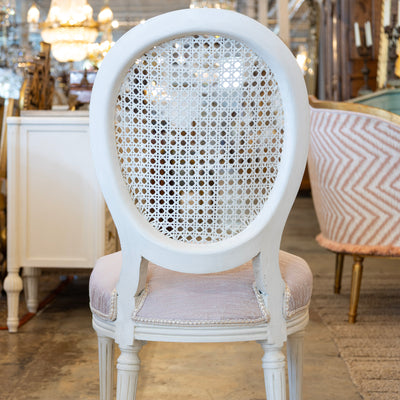 Louis XVI Dining Chair – Cane Back & Blush Pink Linen Upholstery