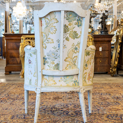 Pair of Louis XVI White Bergère Chair –Carved Frame & Original Floral Upholstery