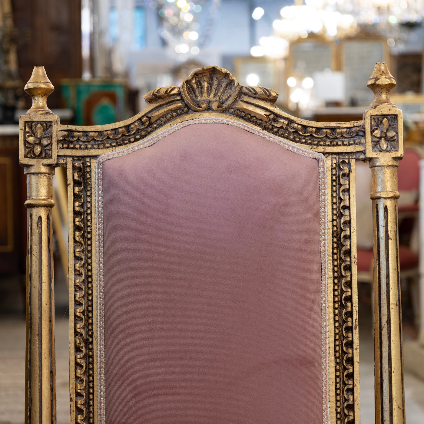 Louis XVI Gold Chair – Pink Velvet & Shell Crest