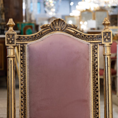 Louis XVI Gold Chair – Pink Velvet & Shell Crest