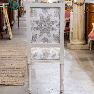 Louis XVI Dining Chair – White Frame & Paisley Upholstery