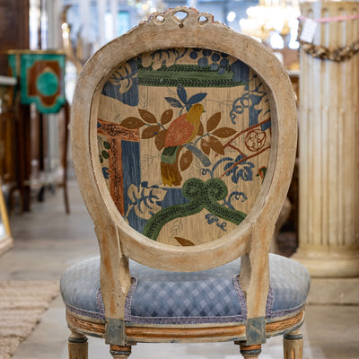 Set of 4 Louis XVI Dining Chairs – Original Blue Fabric and Paint