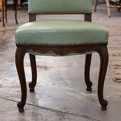 Louis XV Dining Chair – Original Green Leather Upholstery
