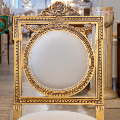 Louis XVI Gilded Dining Chair – Detailed Carvings with White Velvet Upholstery