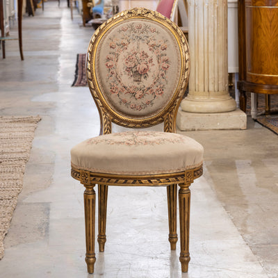 Pair of Louis XVI Round Accent Chairs – Gilded with Original Aubusson Upholstery