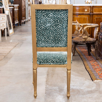 Louis XVI Gilded Dining Chair – Teal Leopard Patterned Velvet