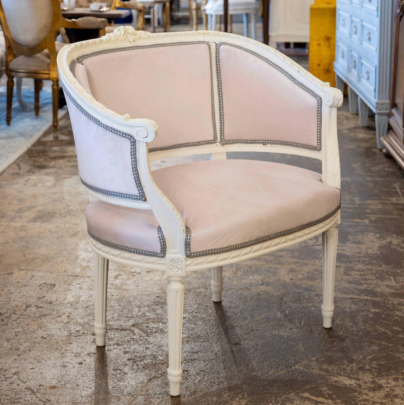 Louis XVI Petite Chair – White Frame & Baby Pink Velvet Upholstery