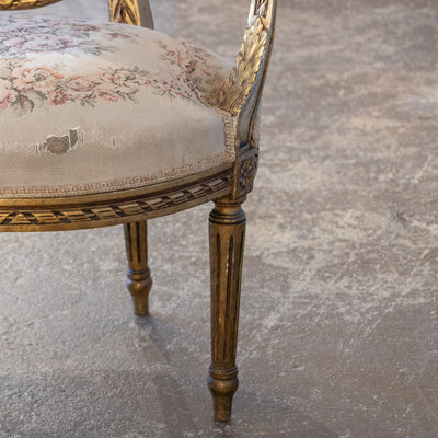 Louis XVI Gilded Armchair – Original Aubusson Floral Upholstery