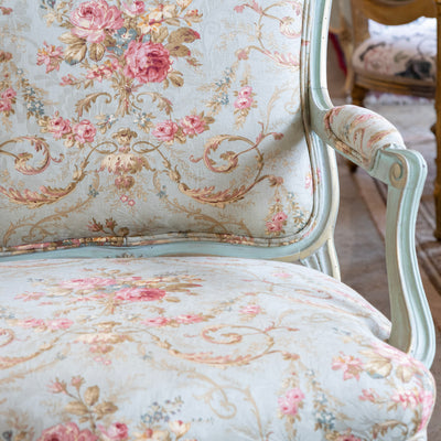 Louis XV Armchair – Soft Green Painted Frame with Aubusson Floral Upholstery