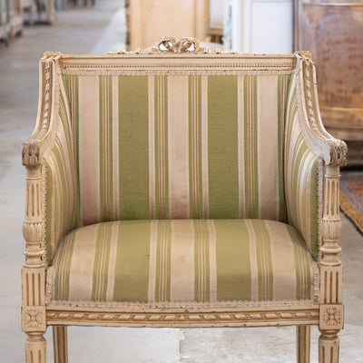 Pair of Louis XVI Painted Accent Chairs – Original Green Striped Upholstery