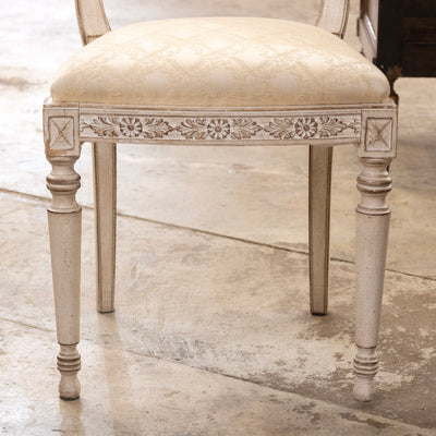 Louis XVI Antique White Dining Chair –  Original Cream Damask Upholstery