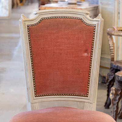Louis XVI Dining Chair – Antique White Frame with Original Deep Rose Upholstery