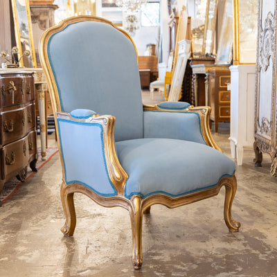 Louis XV Gilded Bergère Gilded Chair – Blue Velvet Upholstery - Bergère Chairs | Le Chateau (Atlanta, GA) • 2