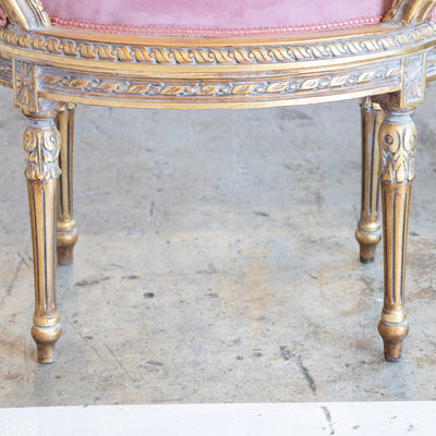 Pair of Louis XVI Petite Gilded Bergère Chairs – Velvet Deep Rose Upholstery - Accent Chairs | Le Chateau (Atlanta, GA) • 9