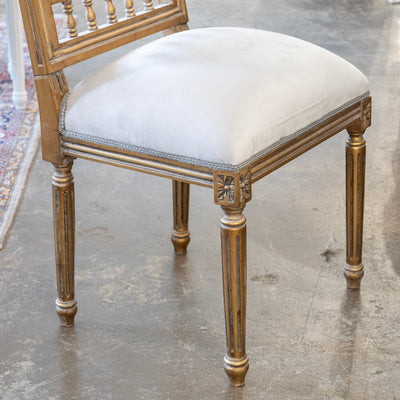 Louis XVI Square Open Back Gilded Dining Chair – Soft Grey Velvet Upholstery