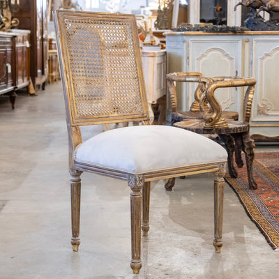 Louis XVI Gilded Square Cane Open Back Dining Chair