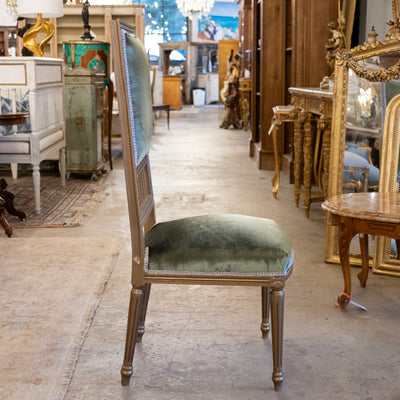Louis XVI Square Open Back Dining Chair – Green Velvet Upholstery