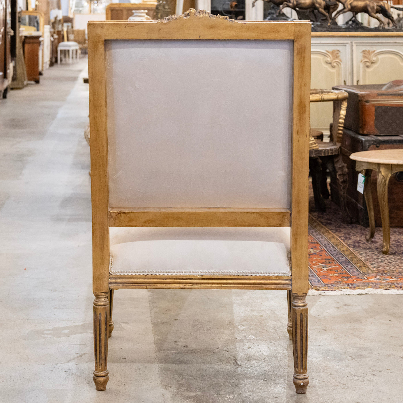 Pair of Louis XVI Gilded Captain Chairs – Cream Velvet Upholstery