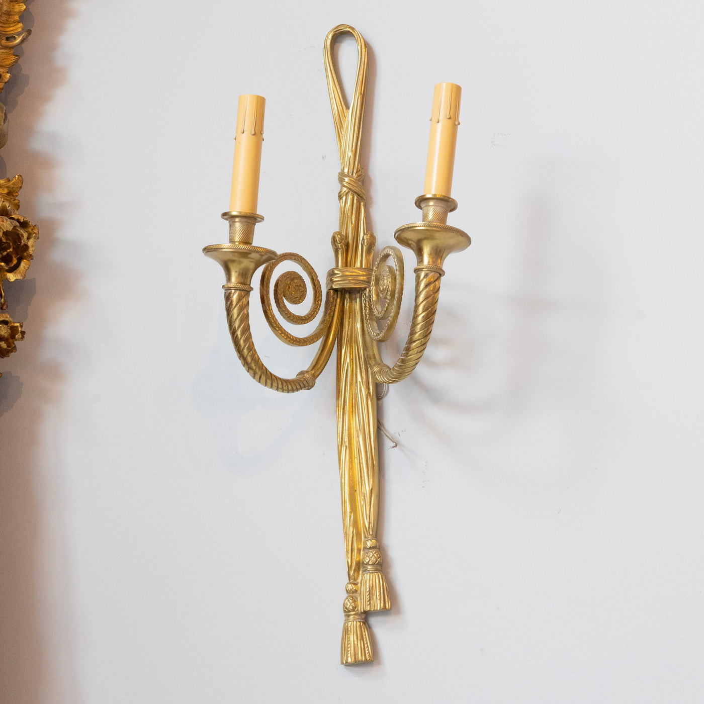 Pair of Louis XVI Brass Wall Sconces – Tassel Detailing & Rope Trim