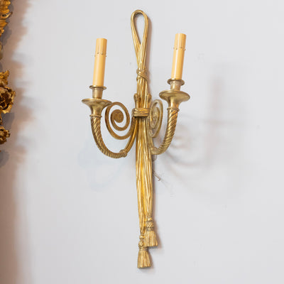 Pair of Louis XVI Brass Wall Sconces – Tassel Detailing & Rope Trim