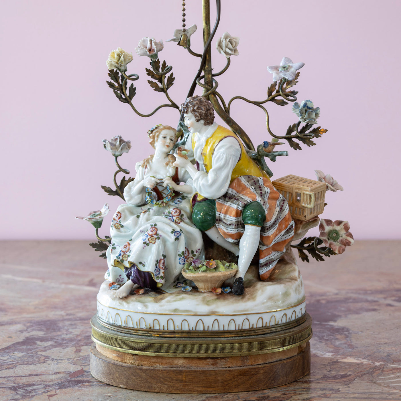 Pair of Porcelain Rococo Style Couple Lamps