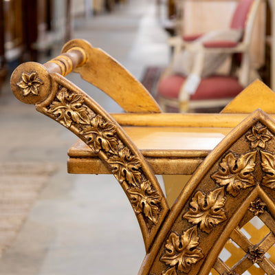 Gilded Italian Bar Cart – Carved Leaf Motifs & Lattice Paneling