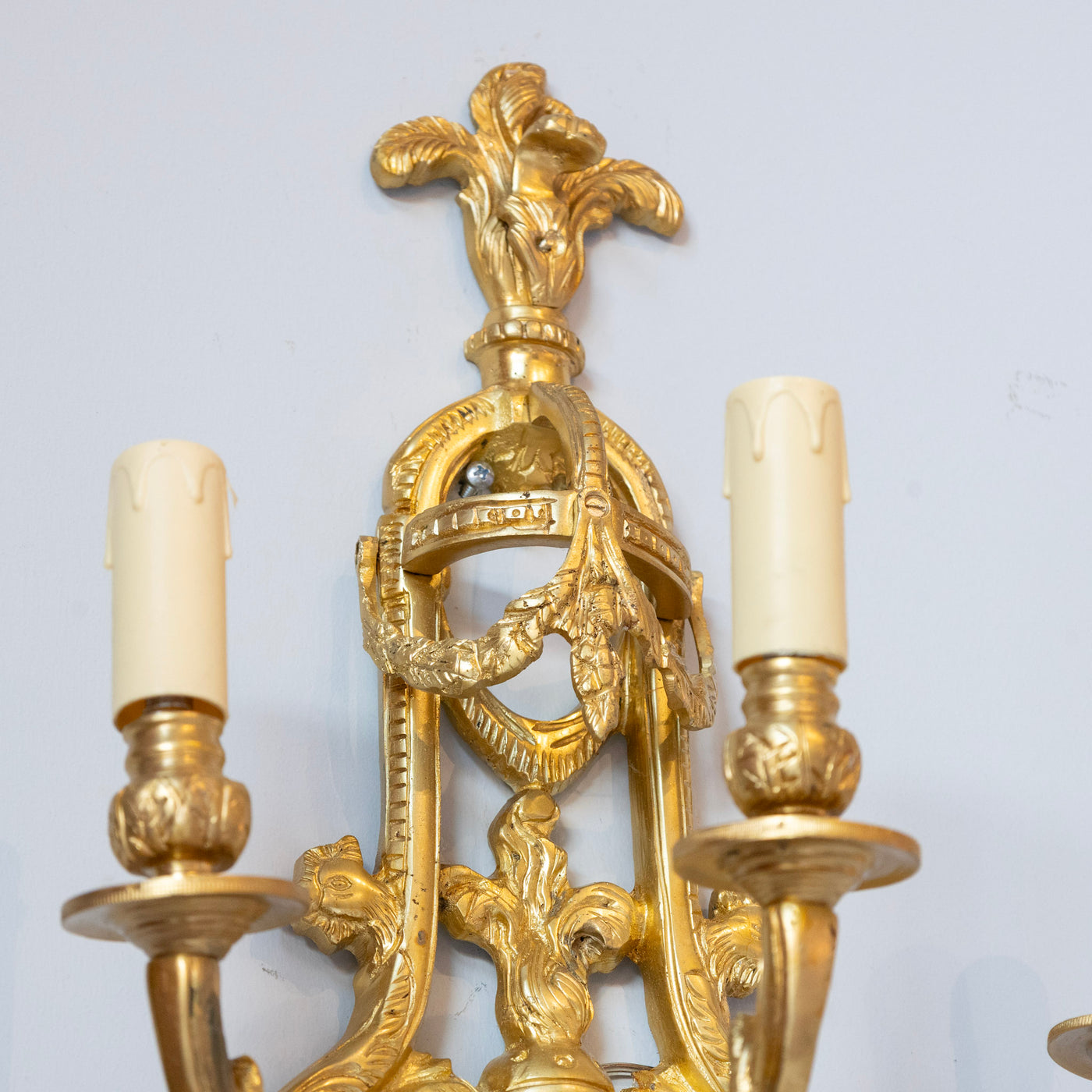 Pair of Rococo Gilded Wall Sconces - Cage Frame in Bright Gold