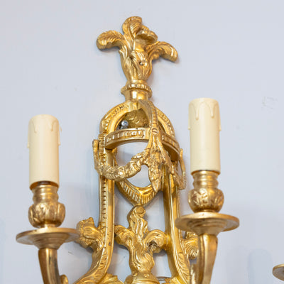 Pair of Rococo Gilded Wall Sconces - Cage Frame in Bright Gold