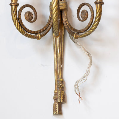 Pair of Louis XVI Brass Wall Sconces – Tassel Frame & Rope Twist Arms - Wired Sconces | Le Chateau (Atlanta, GA) • 6