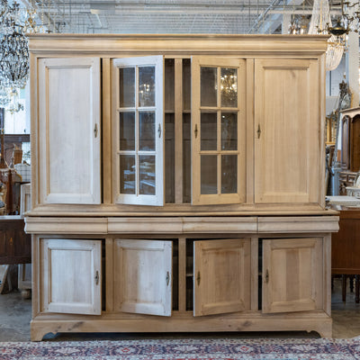 Louis Philippe Breakfront Cupboard – Light Wood Finish with Glass Panel Doors