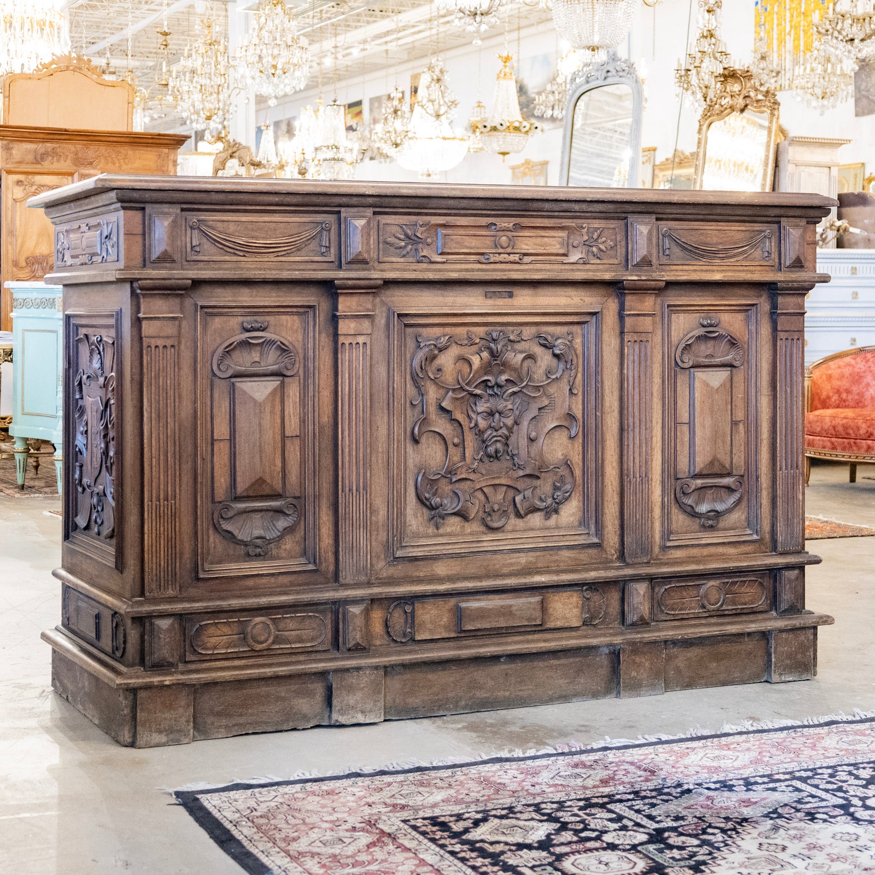 European Bar Counter – Carved Panels & Column Trim – Le Chateau