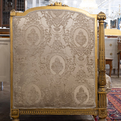 Louis XVI Sofa – Gilded with Damask Upholstery