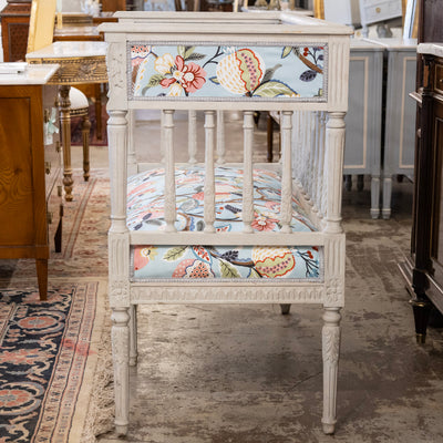 Swedish Painted Settee – Blue Botanical Print Upholstery