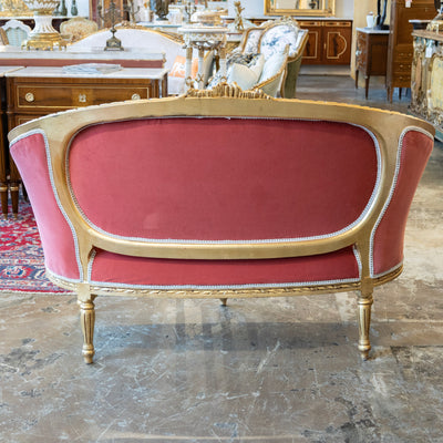 Louis XVI Gilded Settee – Dark Pink Velvet Upholstery