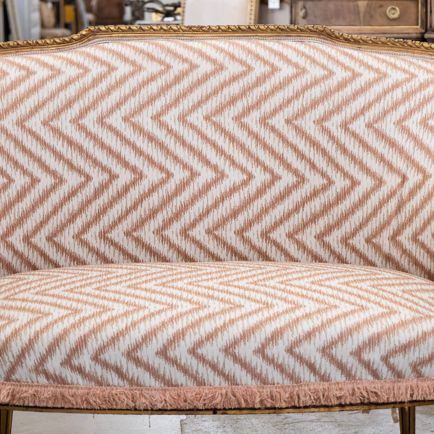 Louis XVI Gilded Settee – Pink Chevron Upholstery
