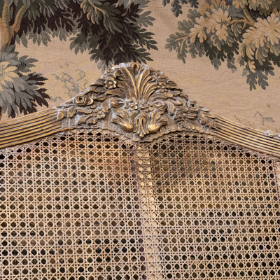 Louis XVI Gold Cane King Size Bed Set – Carved Crest & Fluted Posts