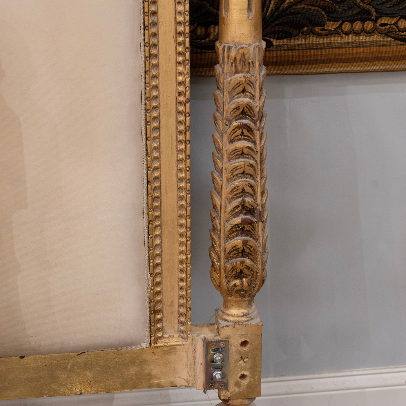 Louis XVI Gilded King Size Bed Set – Carved Frame & Posts with Cream Velvet