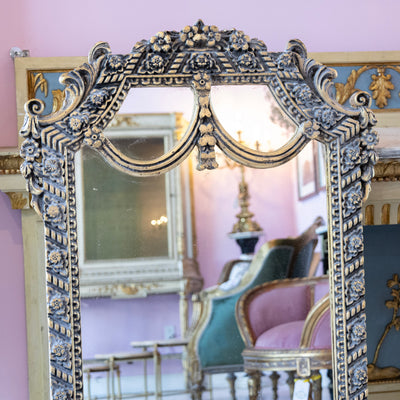 Louis XVI Mirror – Carved Floral Garland Frame with Aged Patina