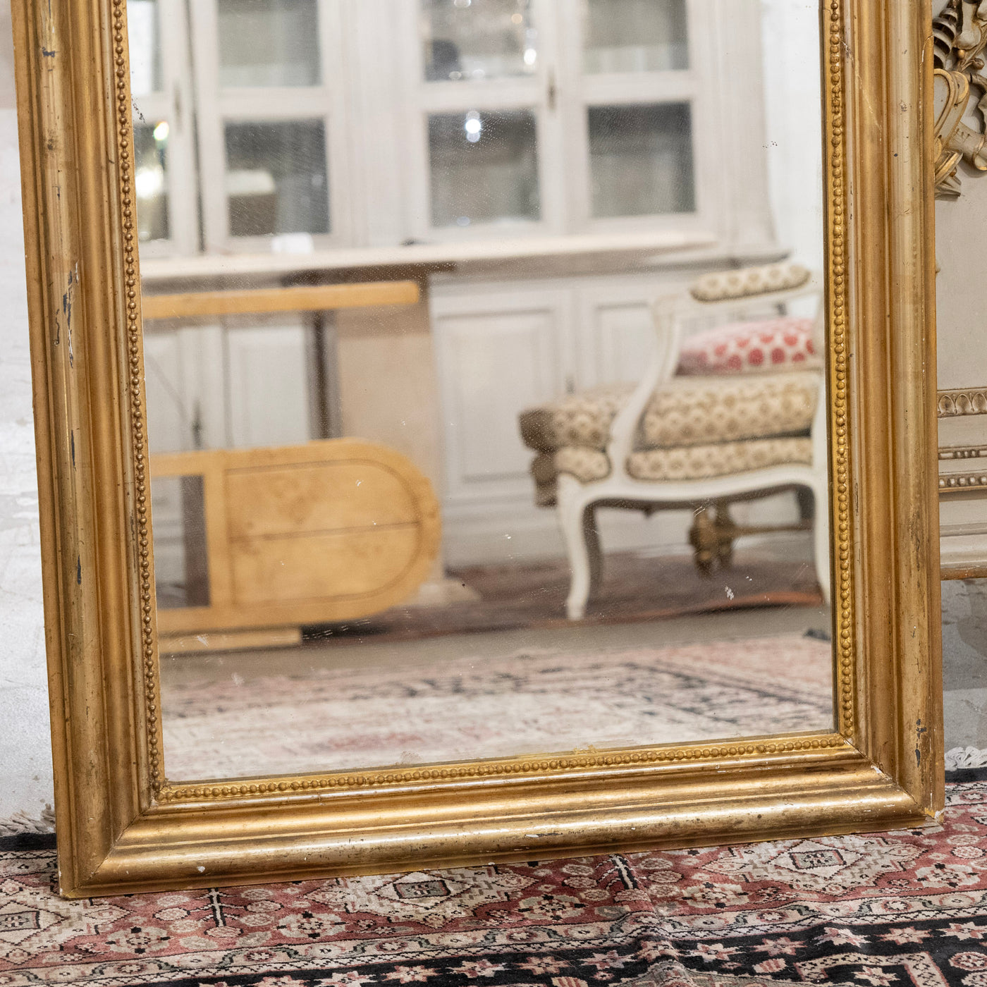 18th century Ornate French Gilded Mirror – Cherub Crest & Beaded Frame