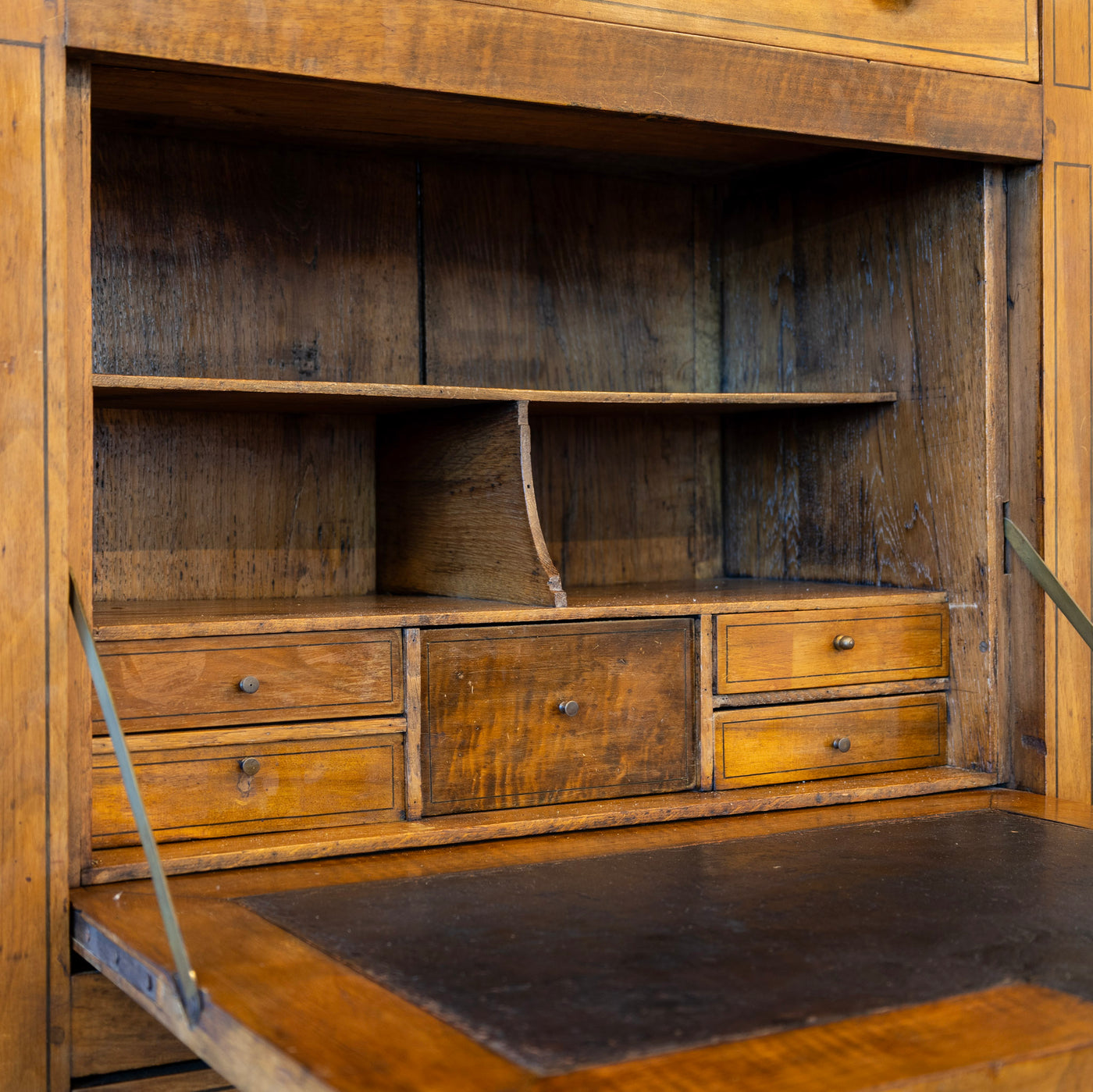 Louis XVI Wood Secretary Desk – Drop Front Drawers with Rosy-Brown Marble Top