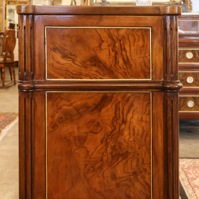 Louis XVI Burl Wood Nightstand – Gilded Trim & Fluted Legs