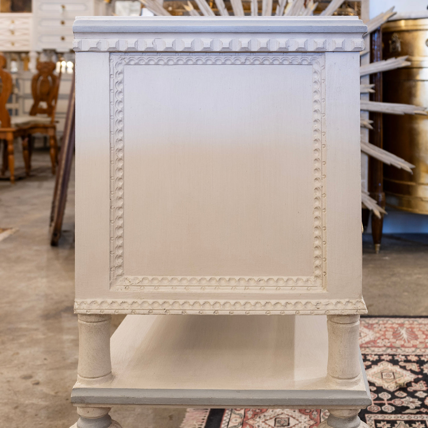 Swedish 2-Drawer Chest with Shelf– White with Blue Trim