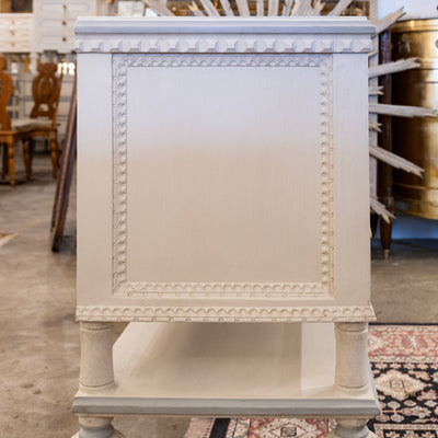 Swedish 2-Drawer Chest with Shelf– White with Blue Trim